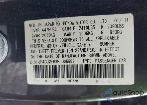 2011 Acura Tsx 2.4 z USA, uszkodzony, nr VIN JH4CU2F68BC005598